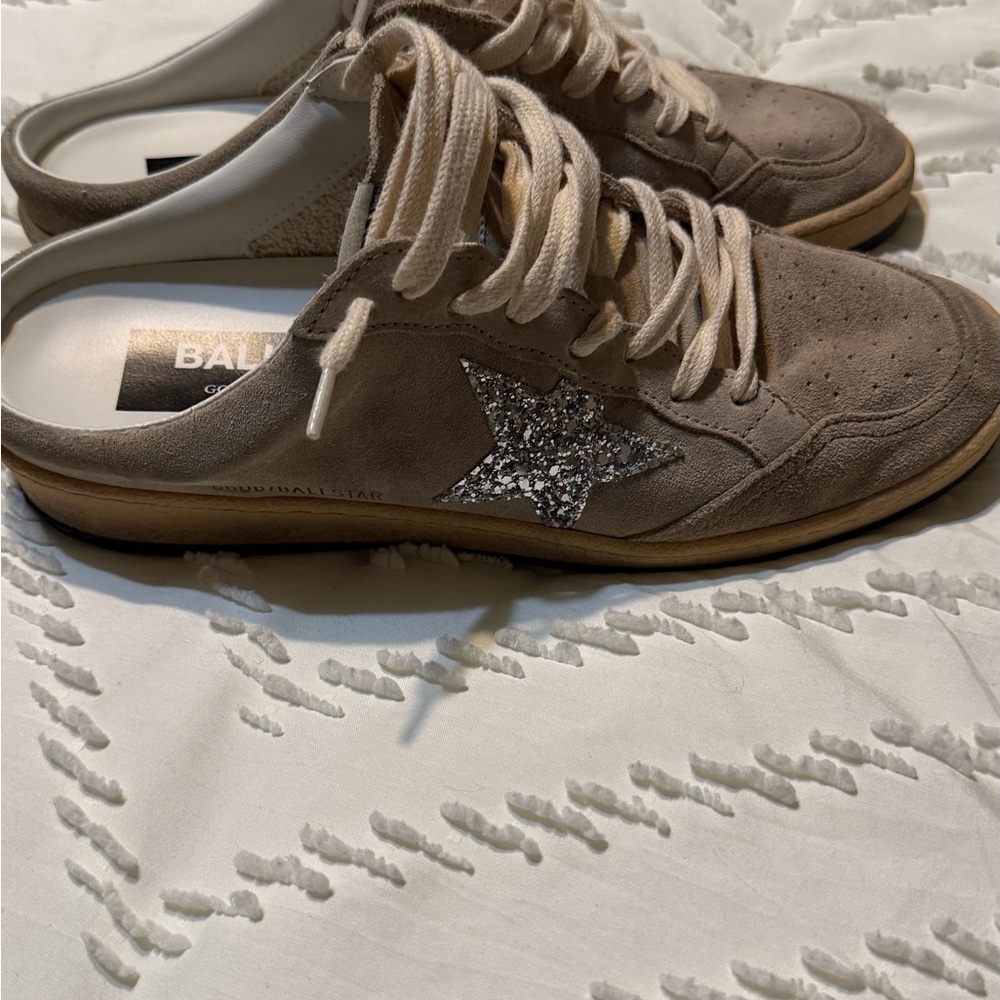 Golden Goose Suede Sabot Ballstars Sneakers with Glitter Silver Star - Picture 3 of 9